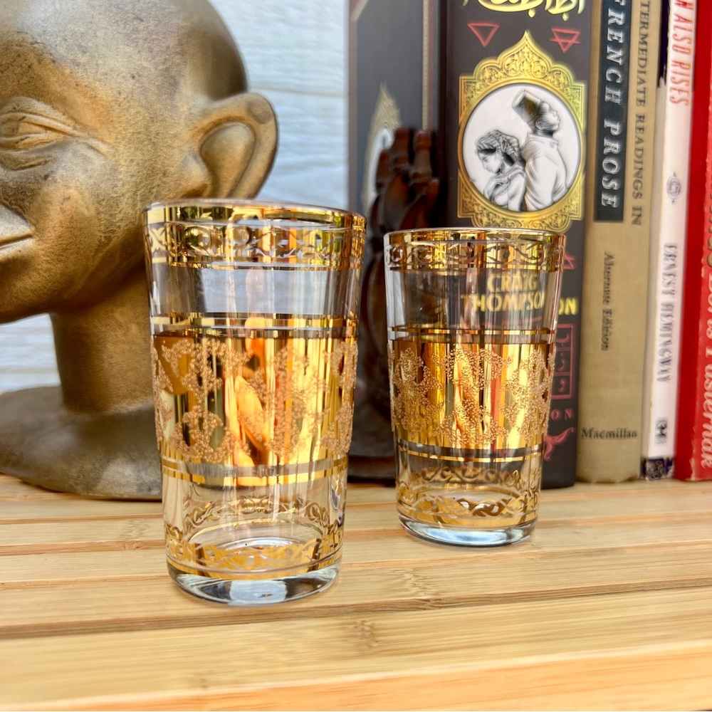 VTG M. Missary Paris Textured Gold Botanical Art Tea Glasses